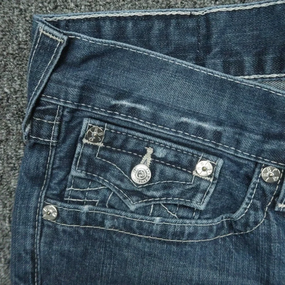 True Religion Jeans Mens 36x28‎ Blue Bootcut Raw Hem 5 Pocket Flaps